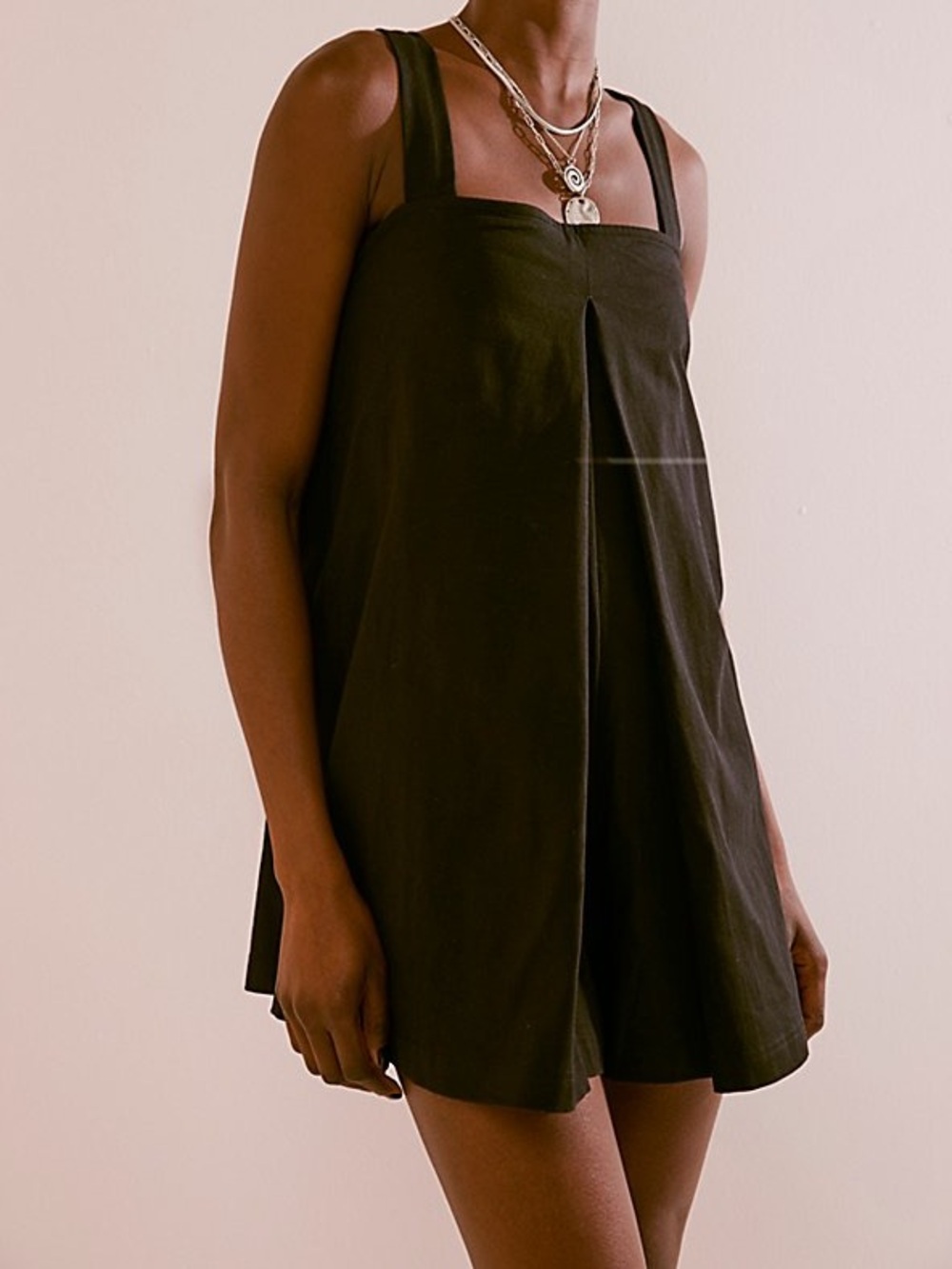 Free People Black Beach Nichola Pleated Sleeveless Romper Size Large Casual Boho - Picture 2 of 15